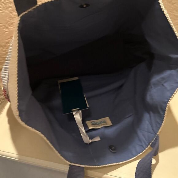 Guadalupe Aruba Tote Red White Blue Wide Stripe Cotton Canvas Prep Nautical NWT - Picture 5 of 10